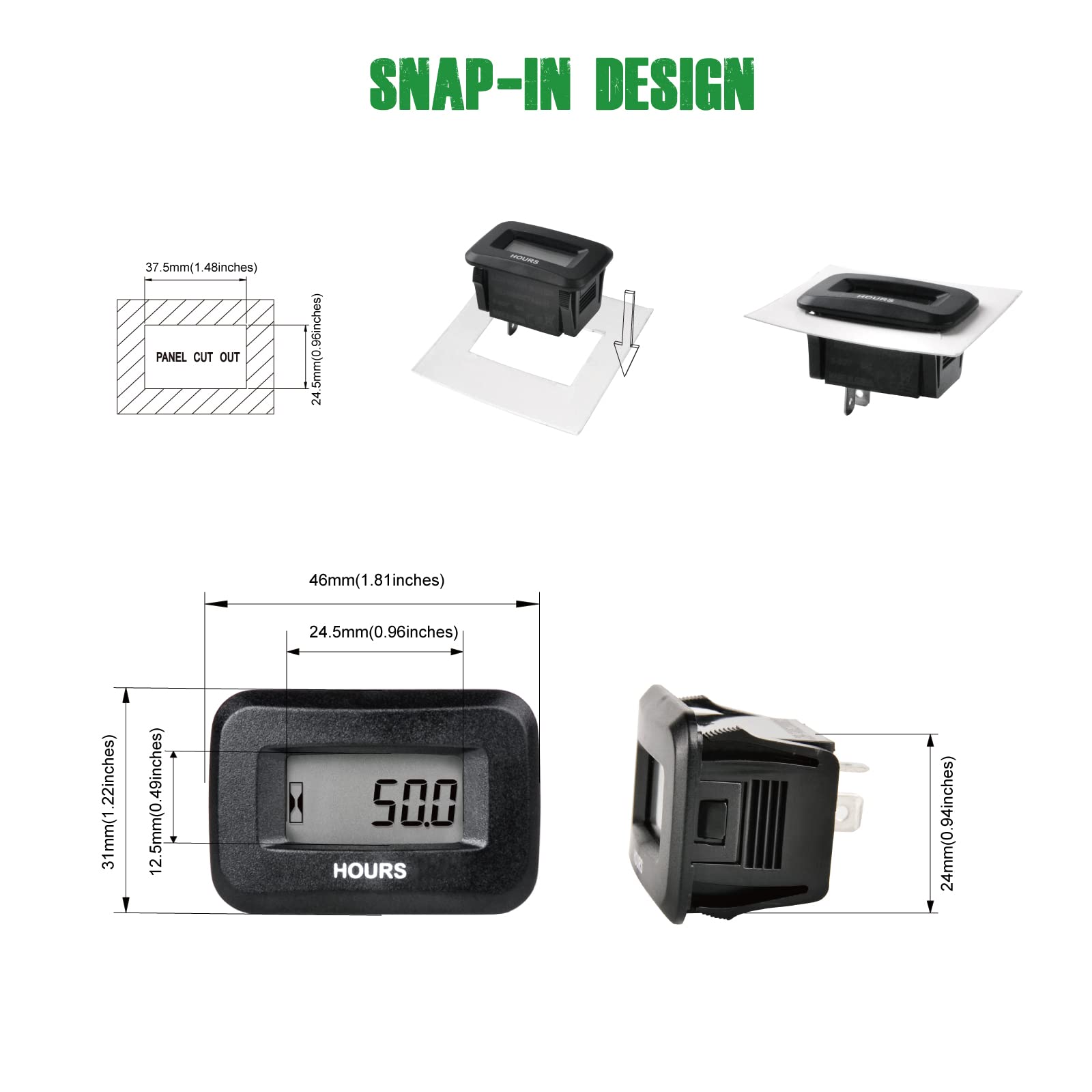 YOOREAL hour meter supports DC 5-60V for diverse machines.