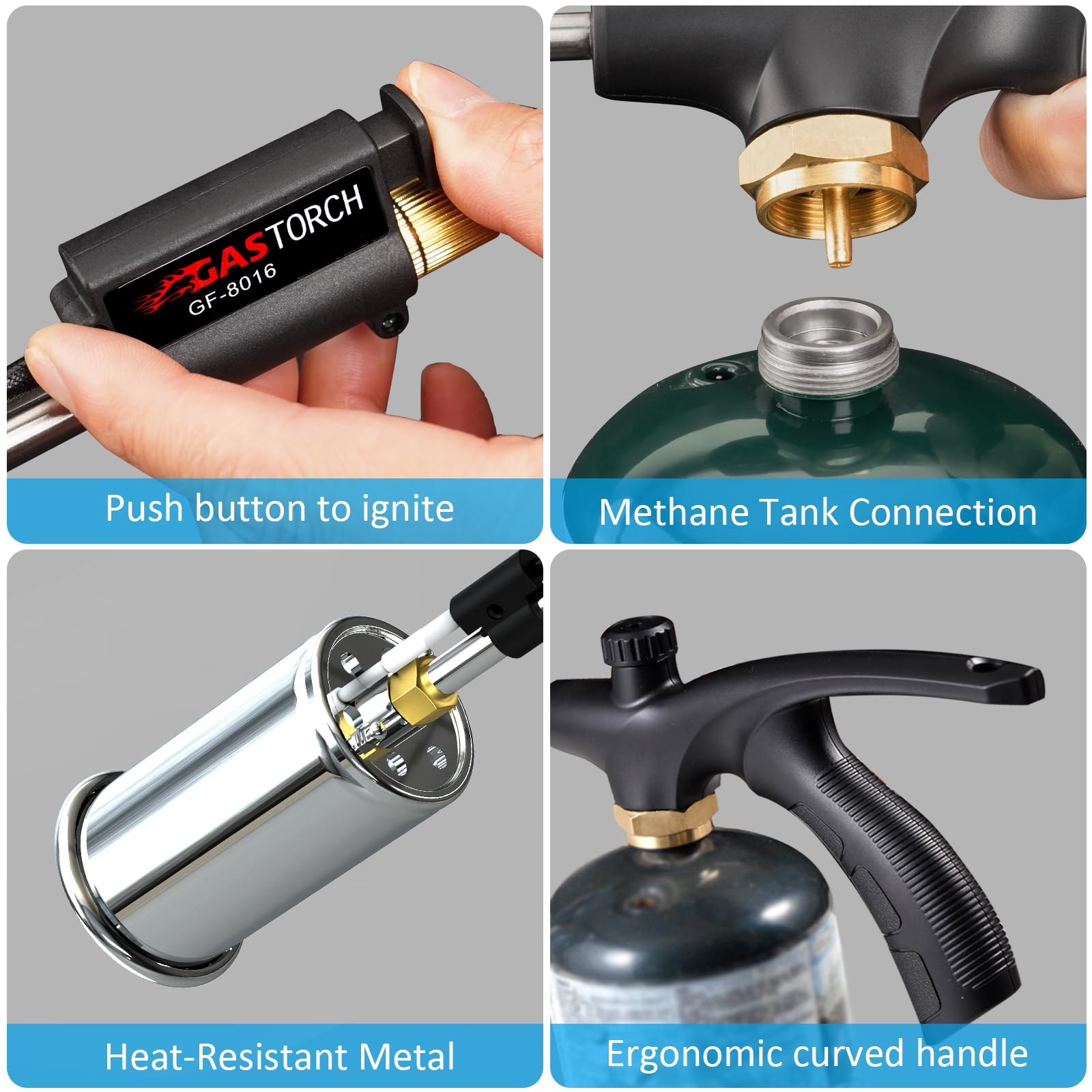 Adjustable flame knob allows precise heat for small weeds or stumps.