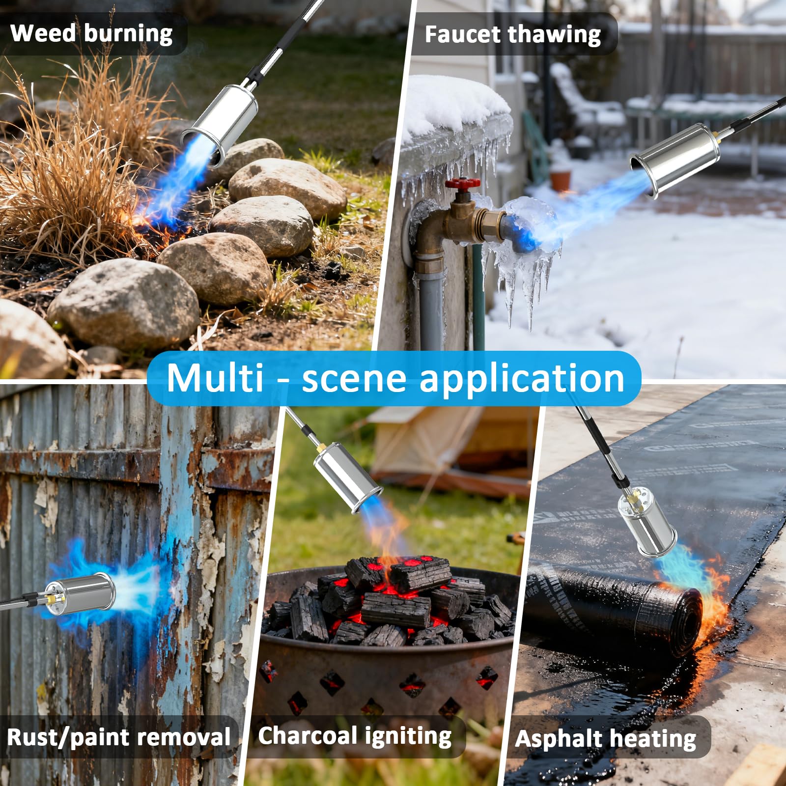 Garden scene with Yoostooper torch ready for year-round outdoor tasks.
