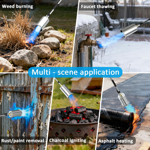 Garden scene with Yoostooper torch ready for year-round outdoor tasks.