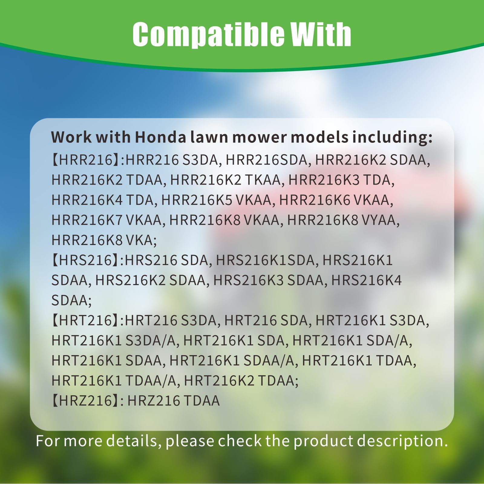 Yooumine compatibility overview with Honda HRR216 series mowers.