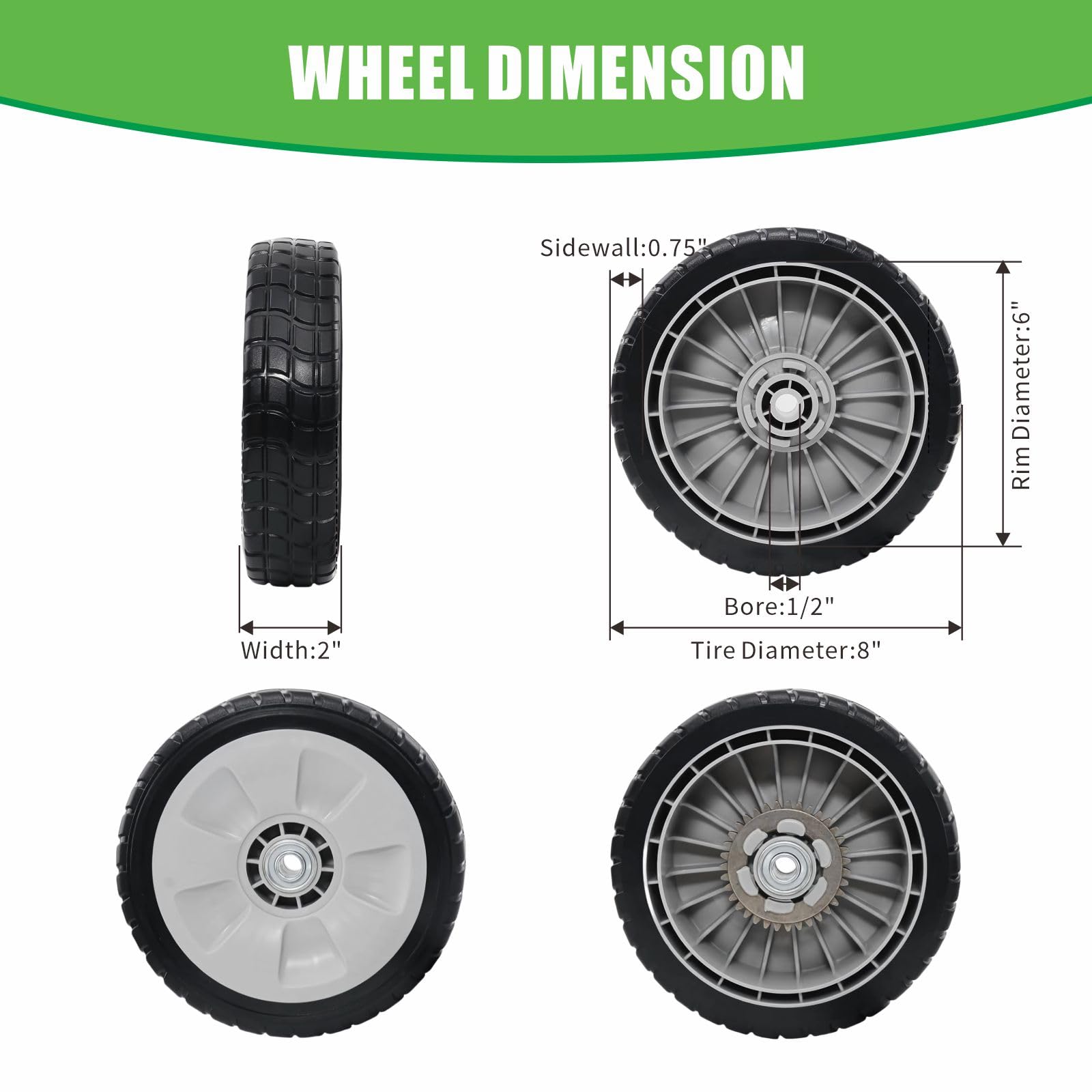 Yooumine front wheel close-up shows rugged tread for durability.