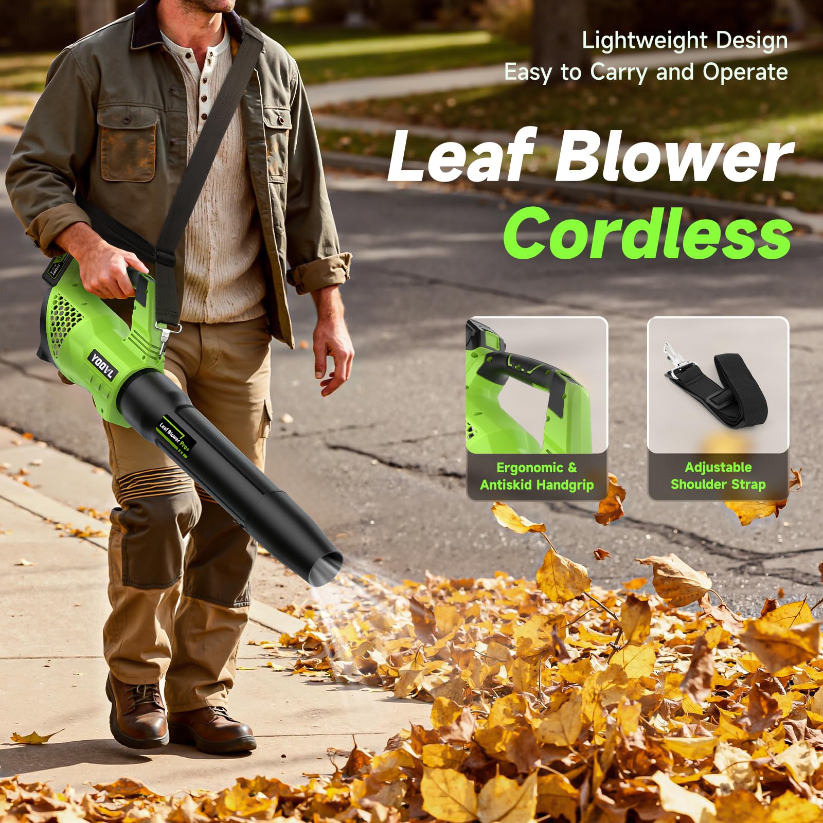 YOOVL adjustable shoulder strap reduces fatigue during extended use.