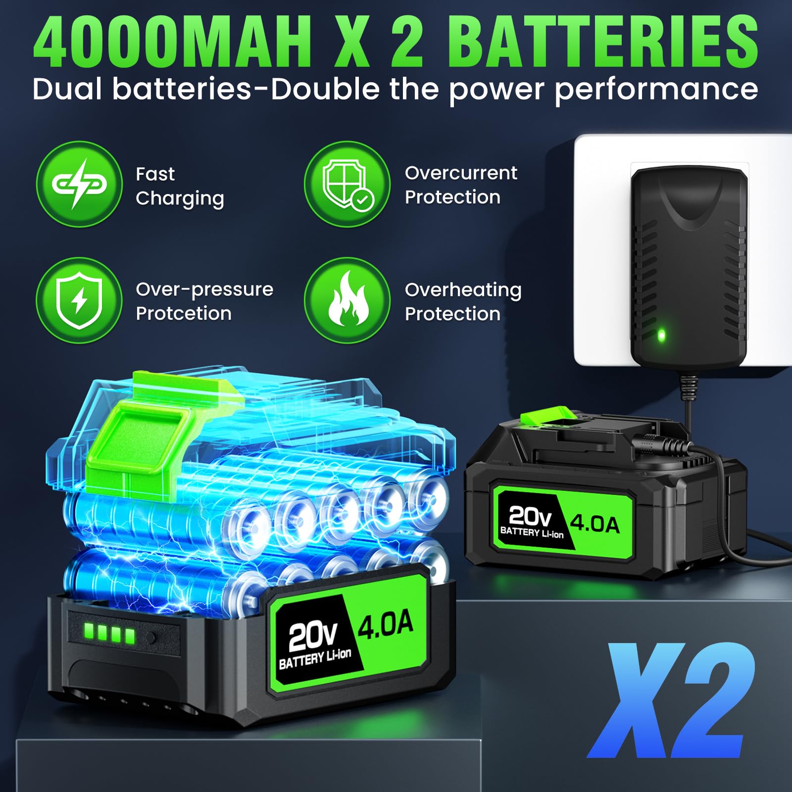 YOOVL dual battery pack 4000mAh enables extended cleaning sessions.