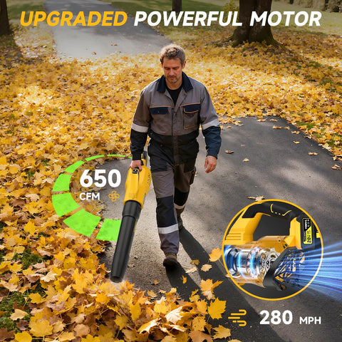 YOOVL leaf blower with dual 5.2Ah batteries powers longer sessions.