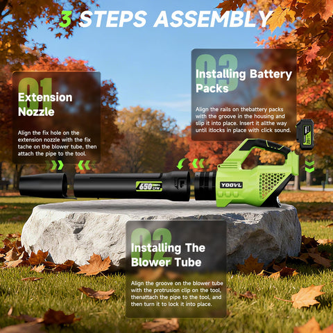 YOOVL turbo airflow technology boosts power for dry leaves.