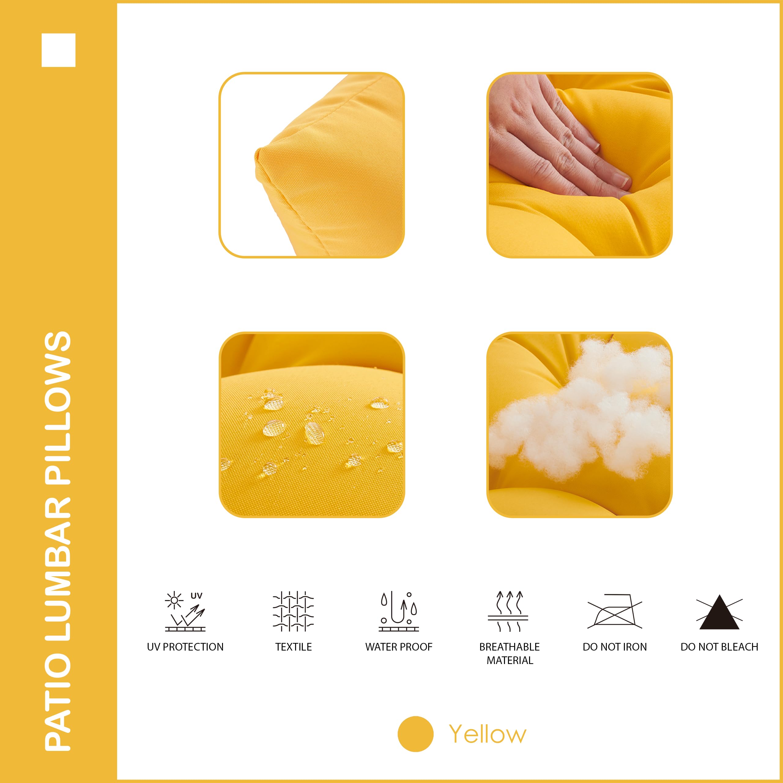 YOOZEKU 12x20-inch yellow lumbar pillow enhances balcony furniture with style.