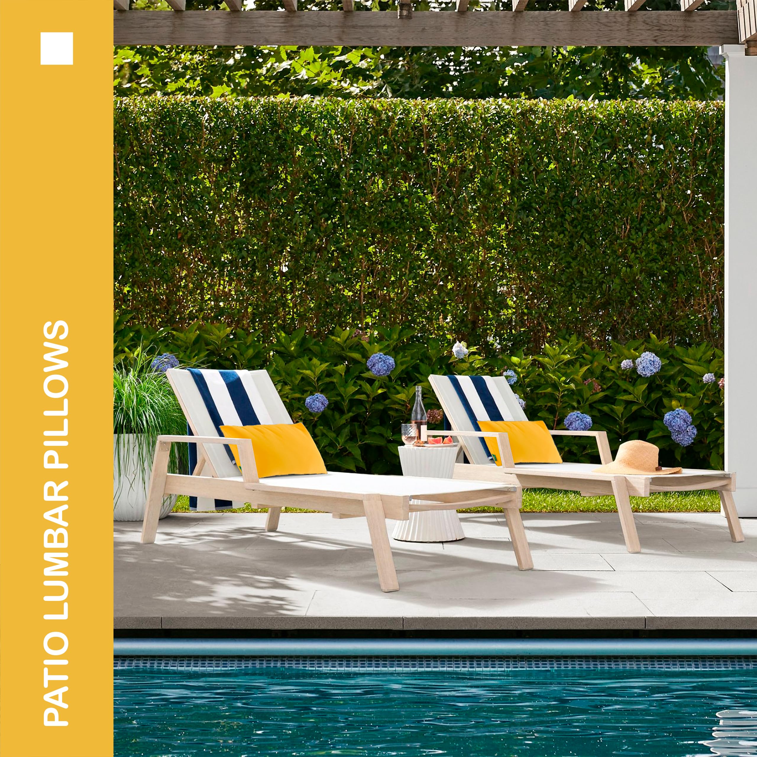 YOOZEKU two-piece-yellow-lumbar-pillow set brightens garden furniture.