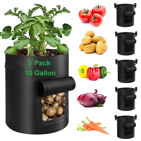 YOQXHY potato grow bags 10-gallon 5-pack, durable fabric for healthier root airflow and drainage.