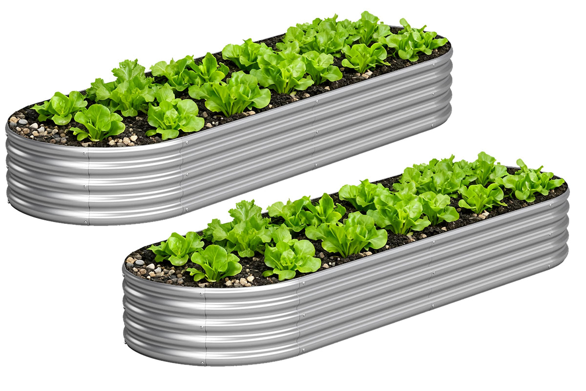 Yortrek galvanized raised bed kit in assembly view, showcasing durability for year-round outdoor gardening.