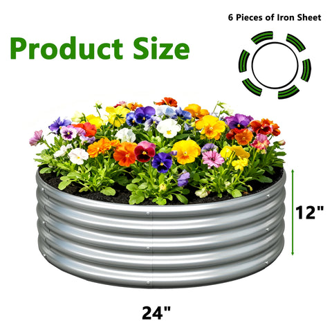 Yortrek round metal flower box serves as a large planter for vibrant blooms.