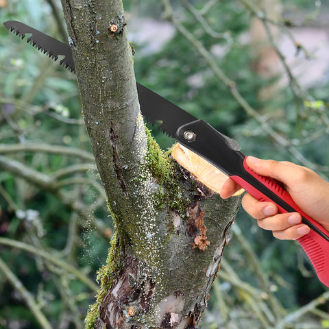 YORXEL folding saw versatile for garden and camping tasks.