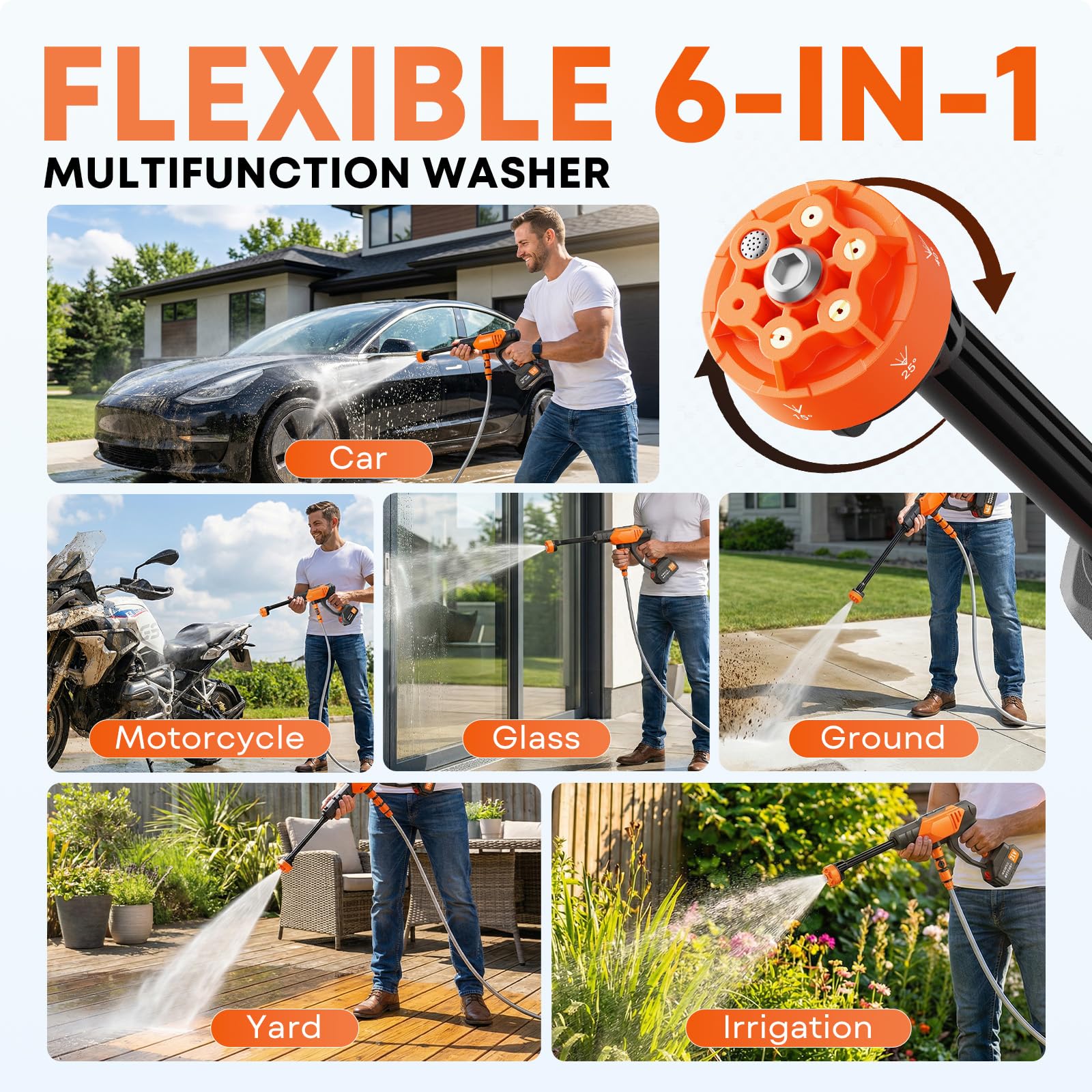 Yospinber six-in-one nozzle and foam cannon for versatile cleaning and dense foam