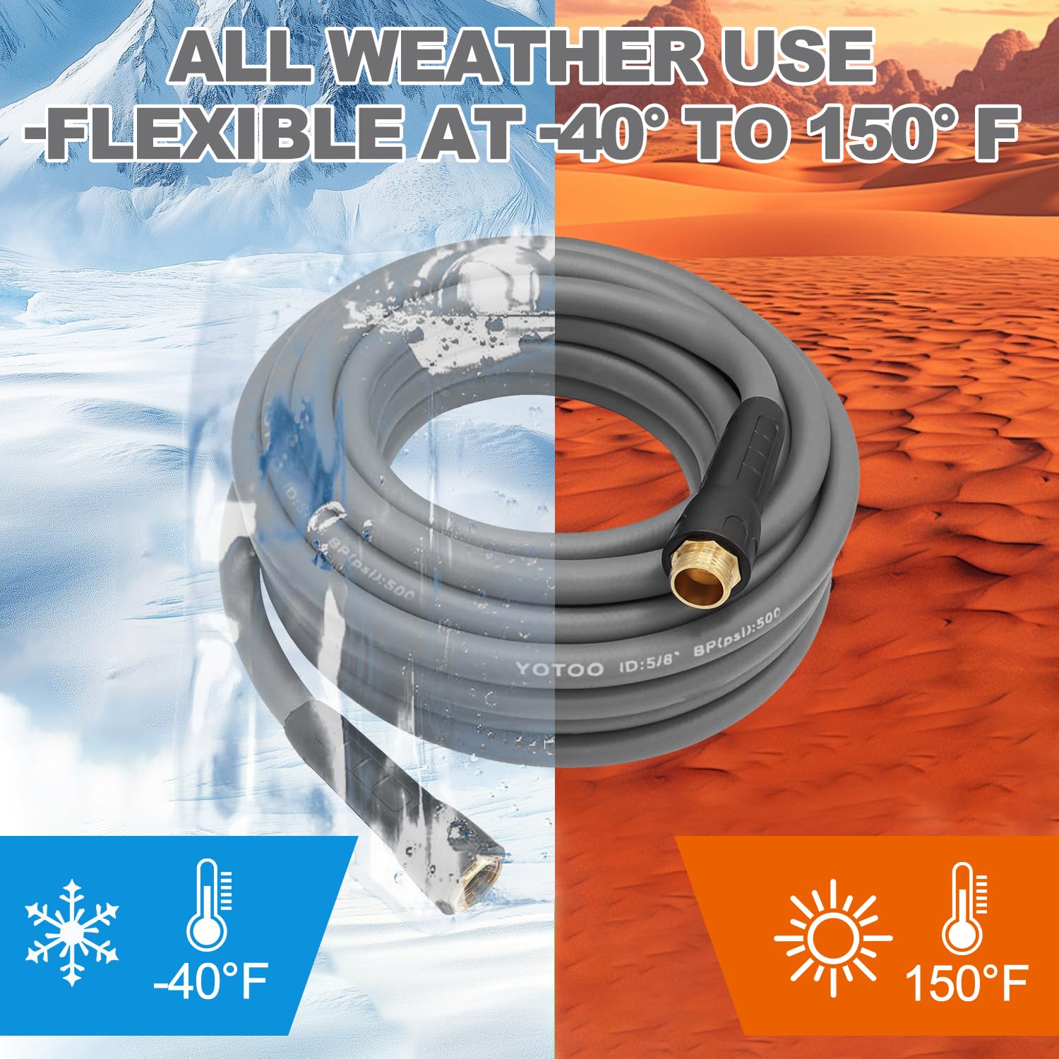 YOTOO kink-resistant hose flexes smoothly around bends for reliable use.