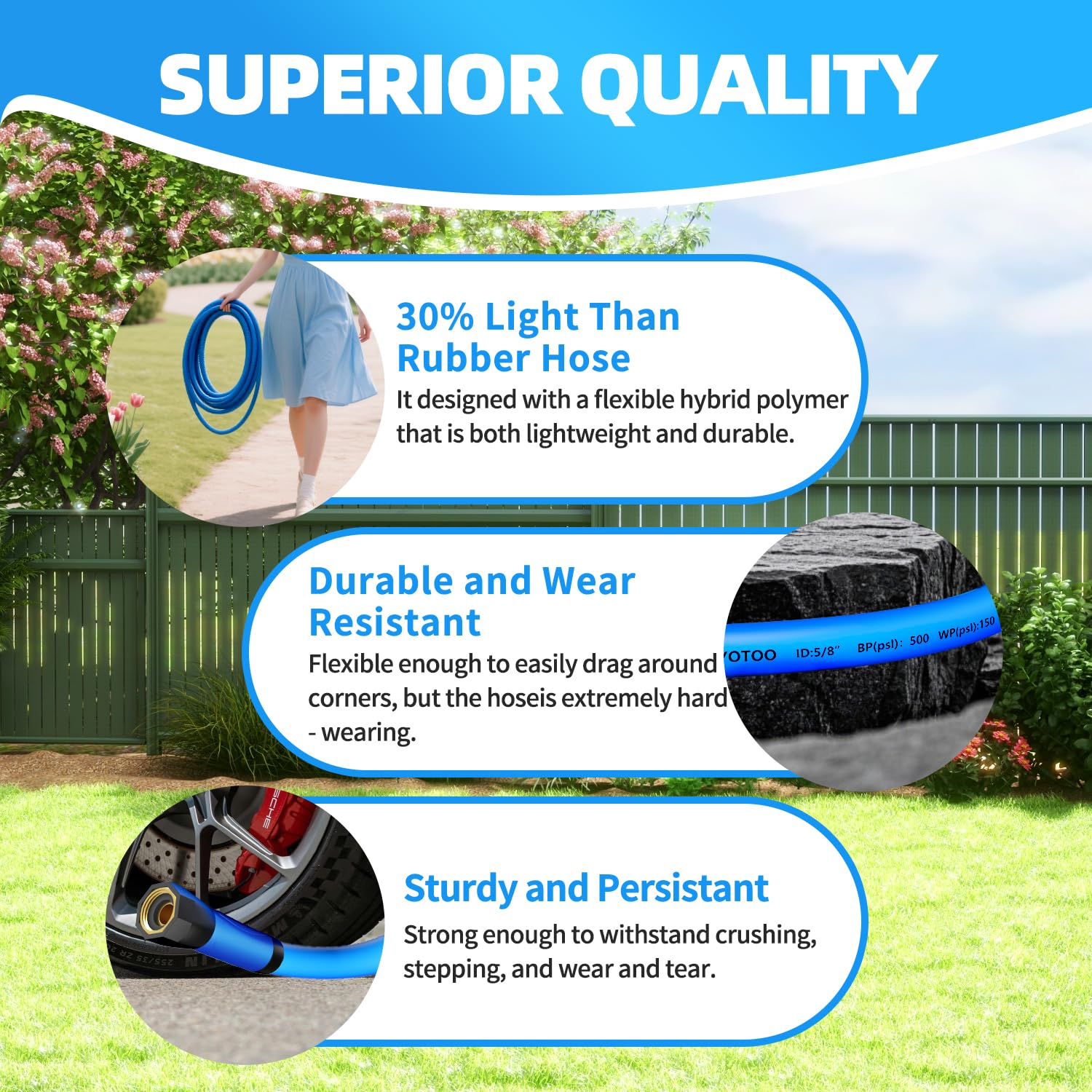 YOTOO hose remains flexible from -40 to 150 F