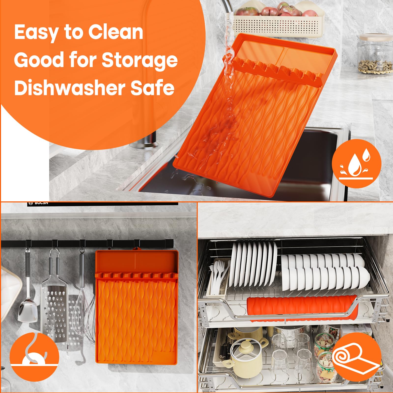 YOUCHENGZHIFAN silicone spatula mat with eight-slot organizer keeps tools within reach.