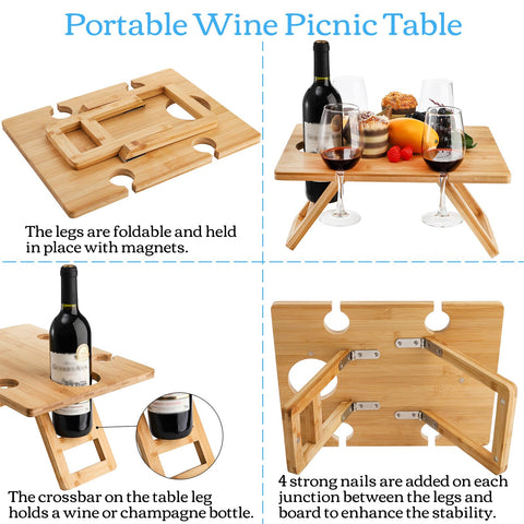 Youeon foldable bamboo picnic table ready for travel