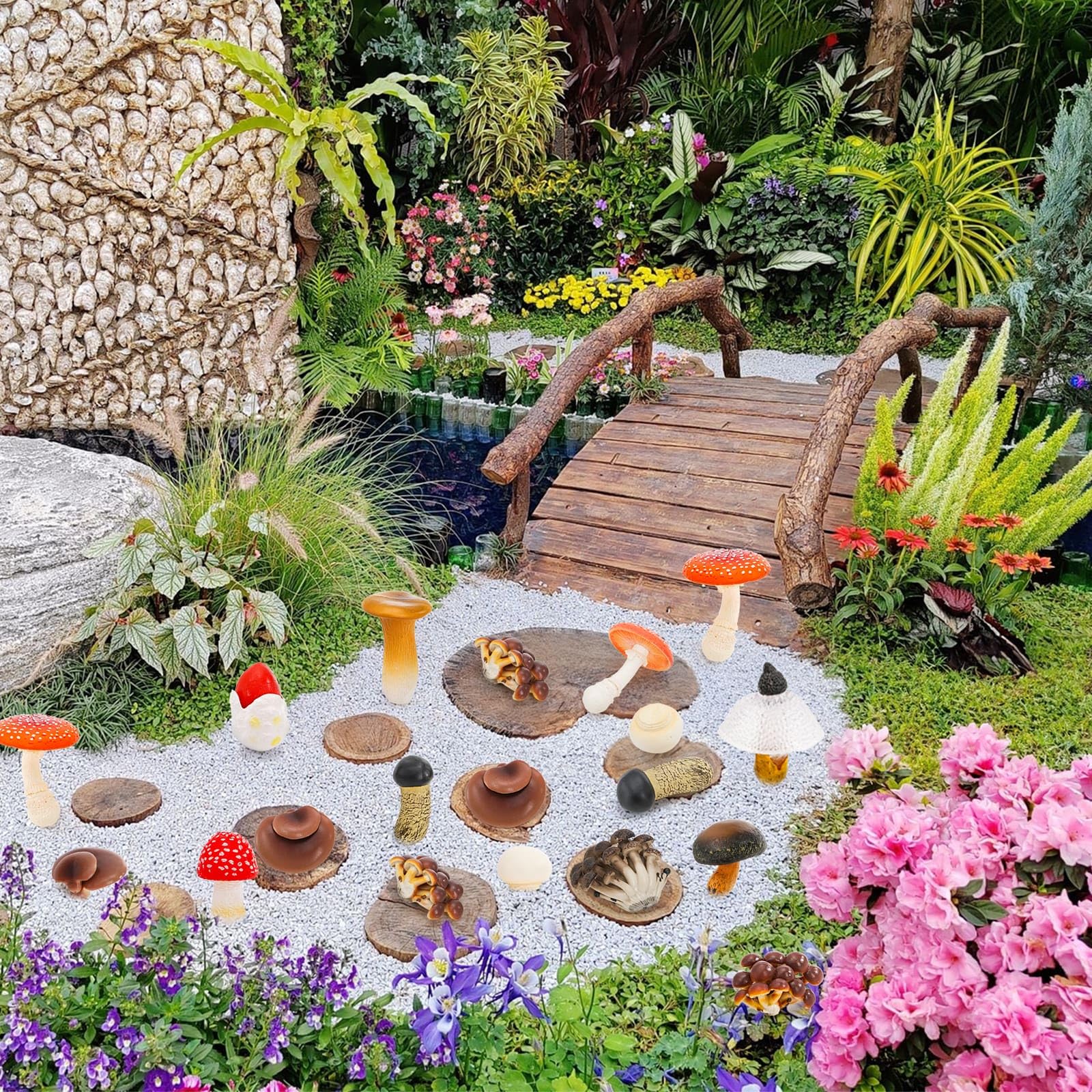 Youeon matsutake mushroom figurine brings warm color to bonsai displays.