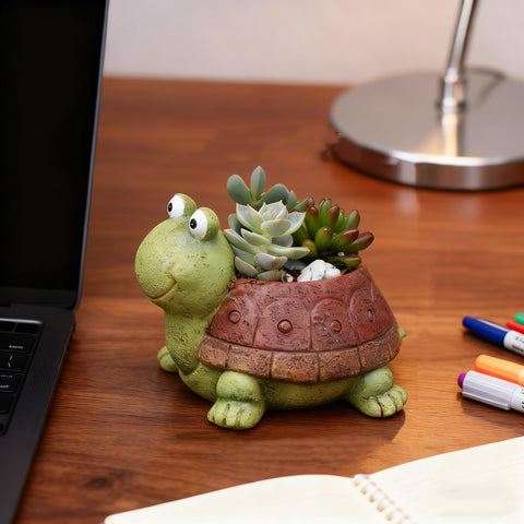 Youfui handmade resin turtle planter closeup showcases texture and craft for unique home decor