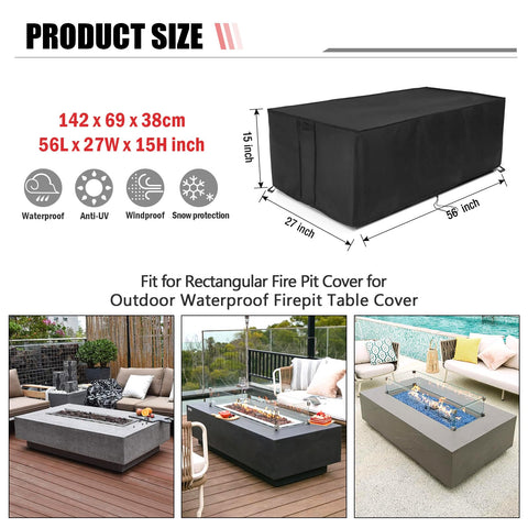 Youlvy fire pit cover 56x27 waterproof with inner silver coating detail.