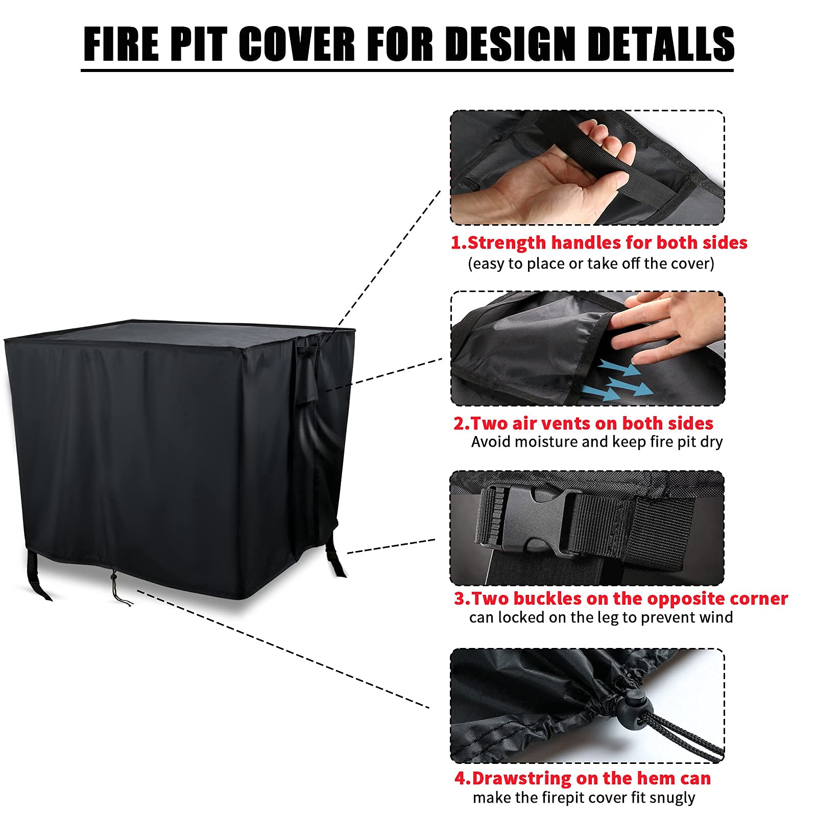 Youlvy rectangular 56-inch side view shows sturdy protection for rain and dust.