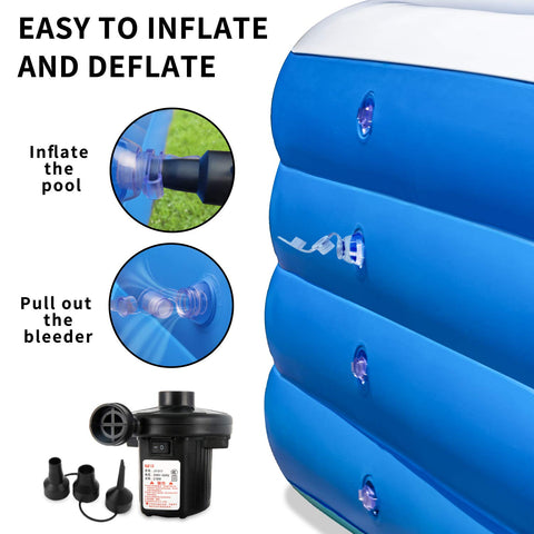 YOUMI inflatable pool showing easy inflation valves for quick setup.
