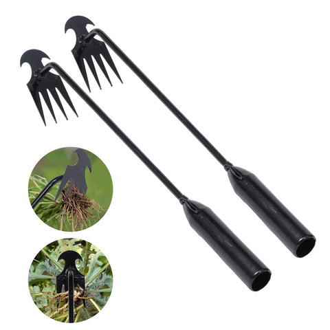 Young4us weed puller 4-tine 16-inch in black, for deep-root weed removal.