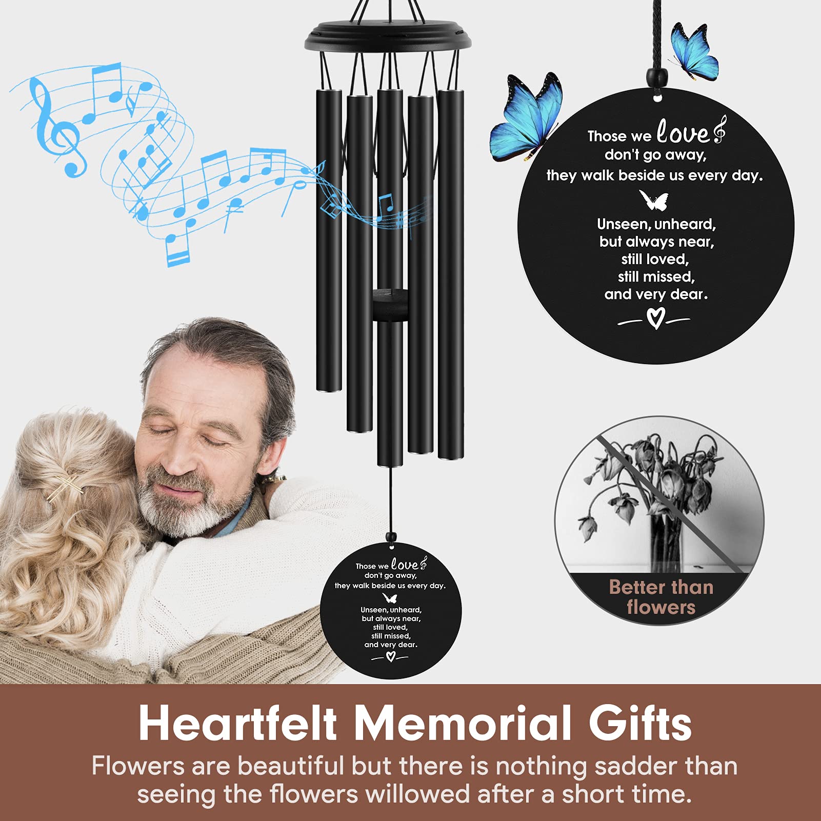 YOUNTASY wind chimes sail features engraved quote for heartfelt sympathy.