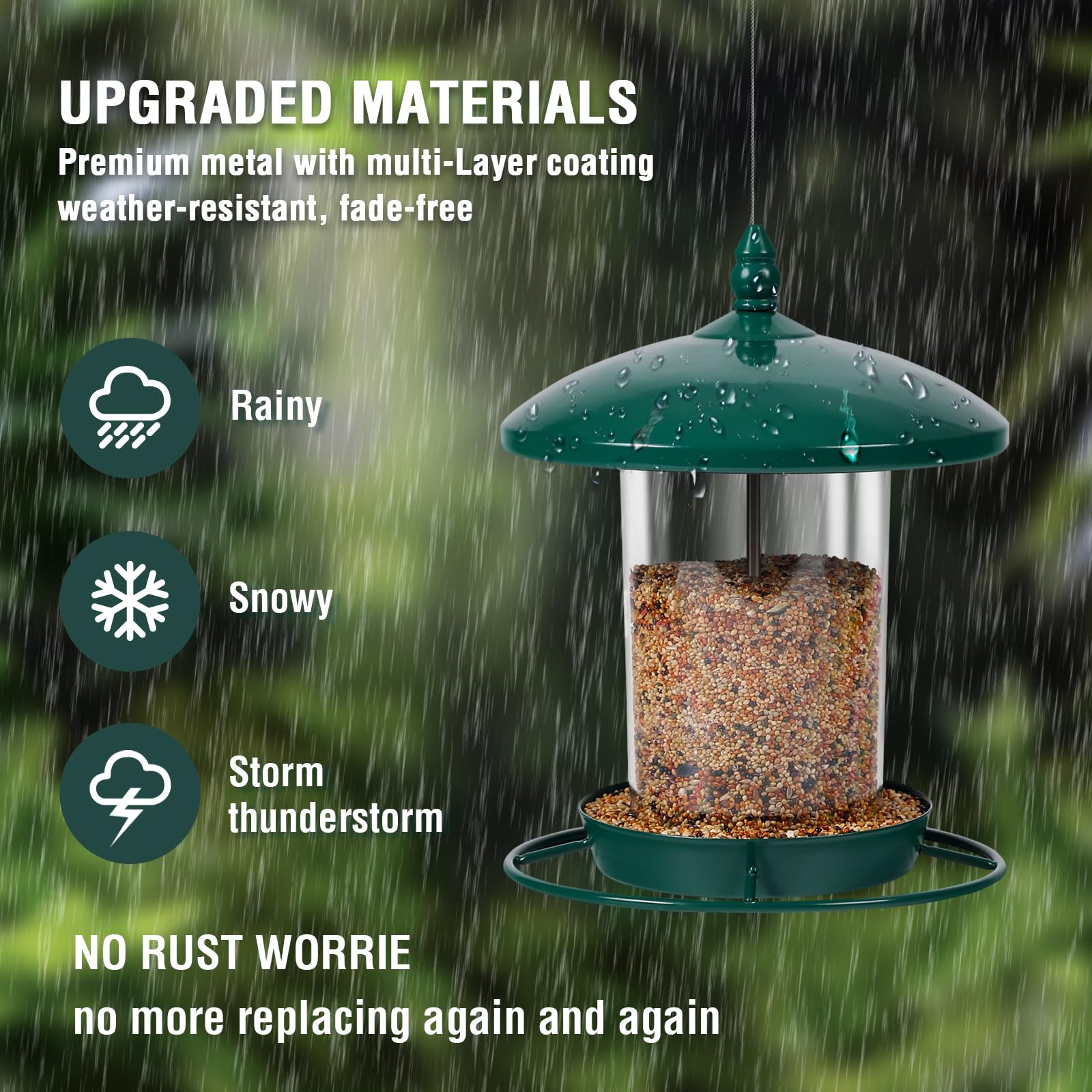 Youvip 3lb capacity feeder with top flip lid enables quick, one-handed refills.