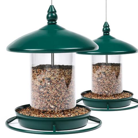 Youvip double green bird feeder front view shows durable metal for outdoor use.