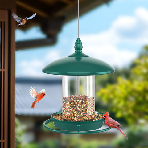 Youvip garden setup with two feeders adds liveliness to outdoor patio.