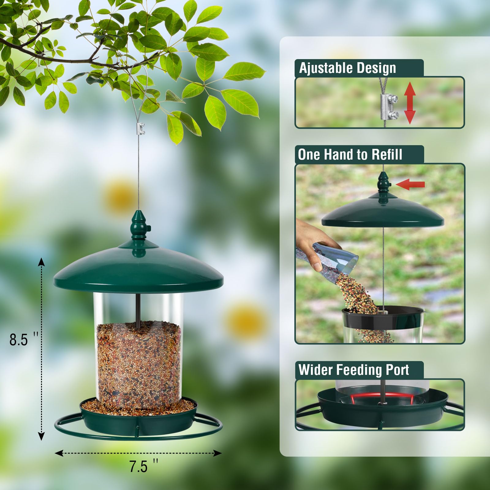 Youvip chew-proof metal design helps deter squirrels from seed access.