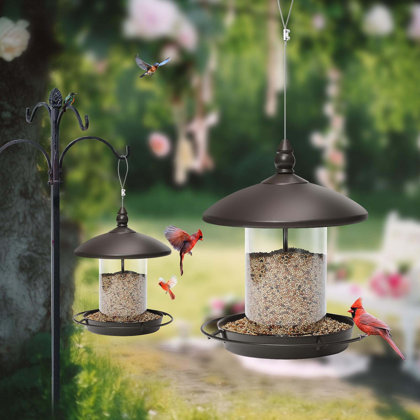Youvip pack-2 bronze metal roof bird feeder side view with hanging option