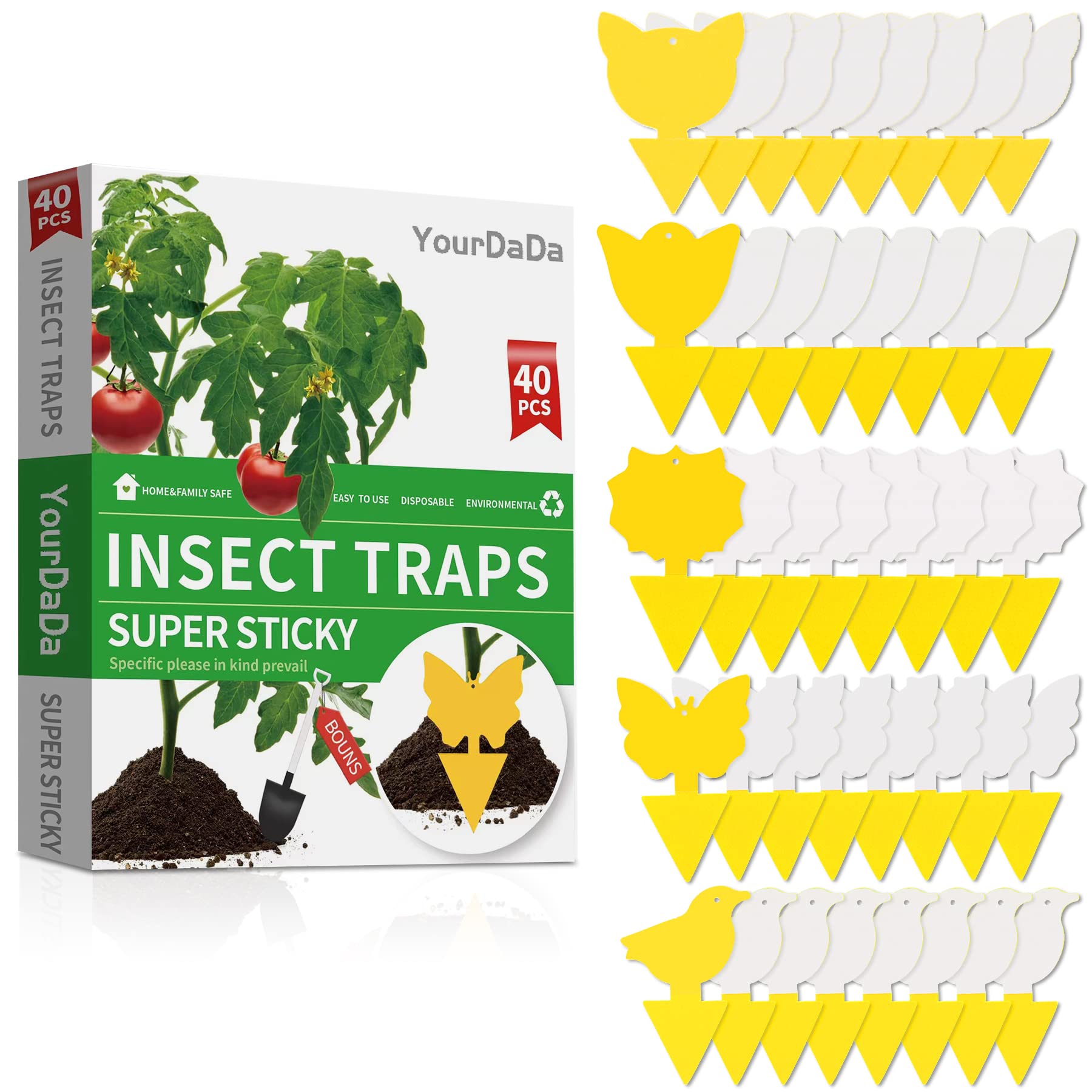 YourDaDa bird-shaped yellow traps catching pests in a plant pot