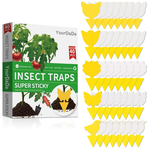 YourDaDa bird-shaped yellow traps catching pests in a plant pot