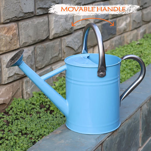 Yourjoy decorative blue watering can doubles as a planter and garden accent.