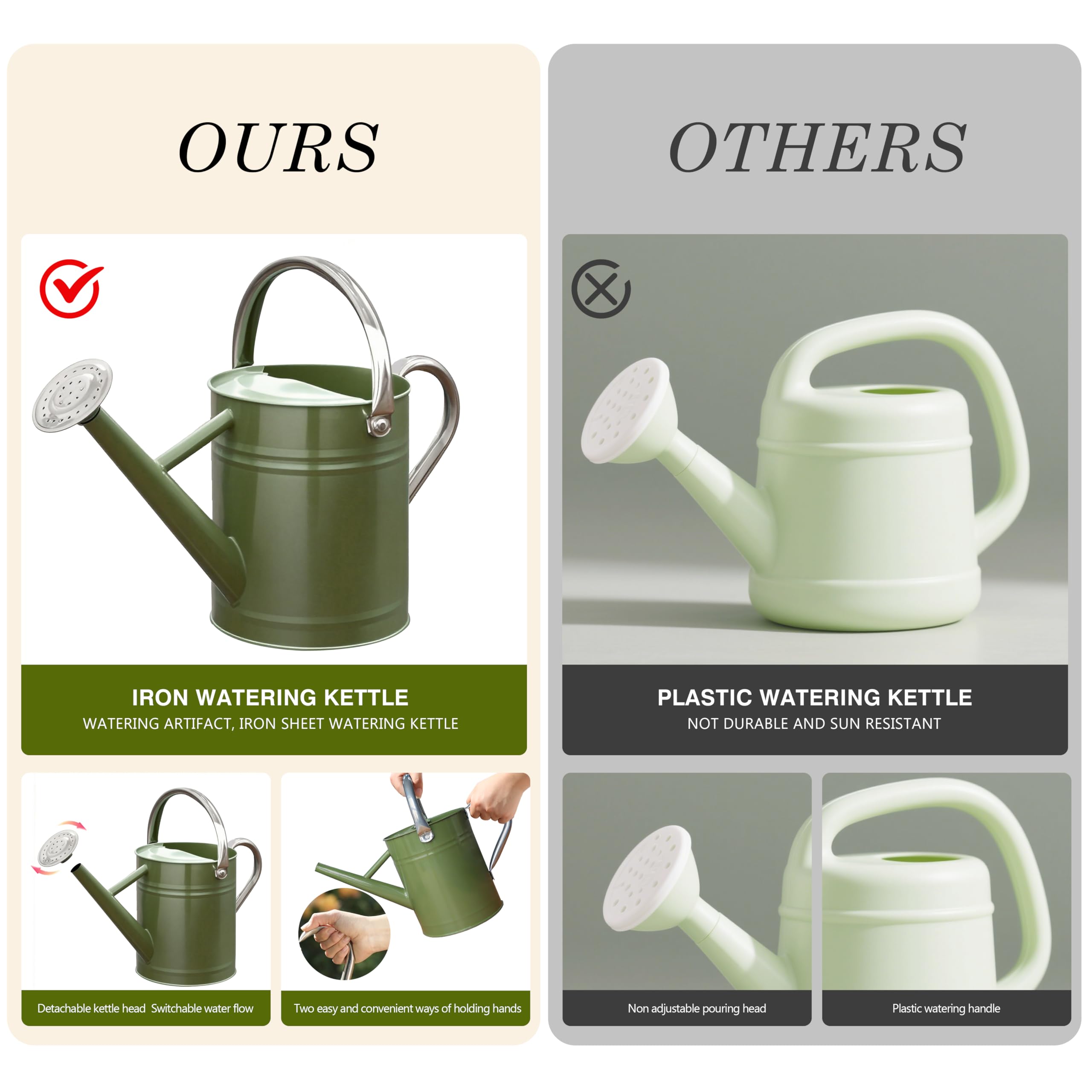 Yourjoy outdoor watering can ready for garden care in outdoor settings.
