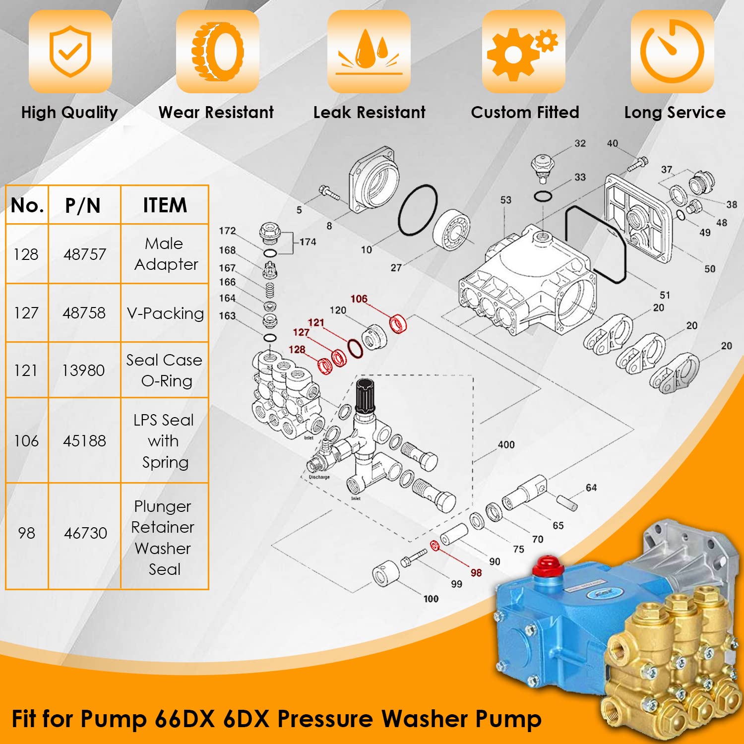 Yoursme 34262 seal kit for CAT 6DX40G1I supports steady pressure.