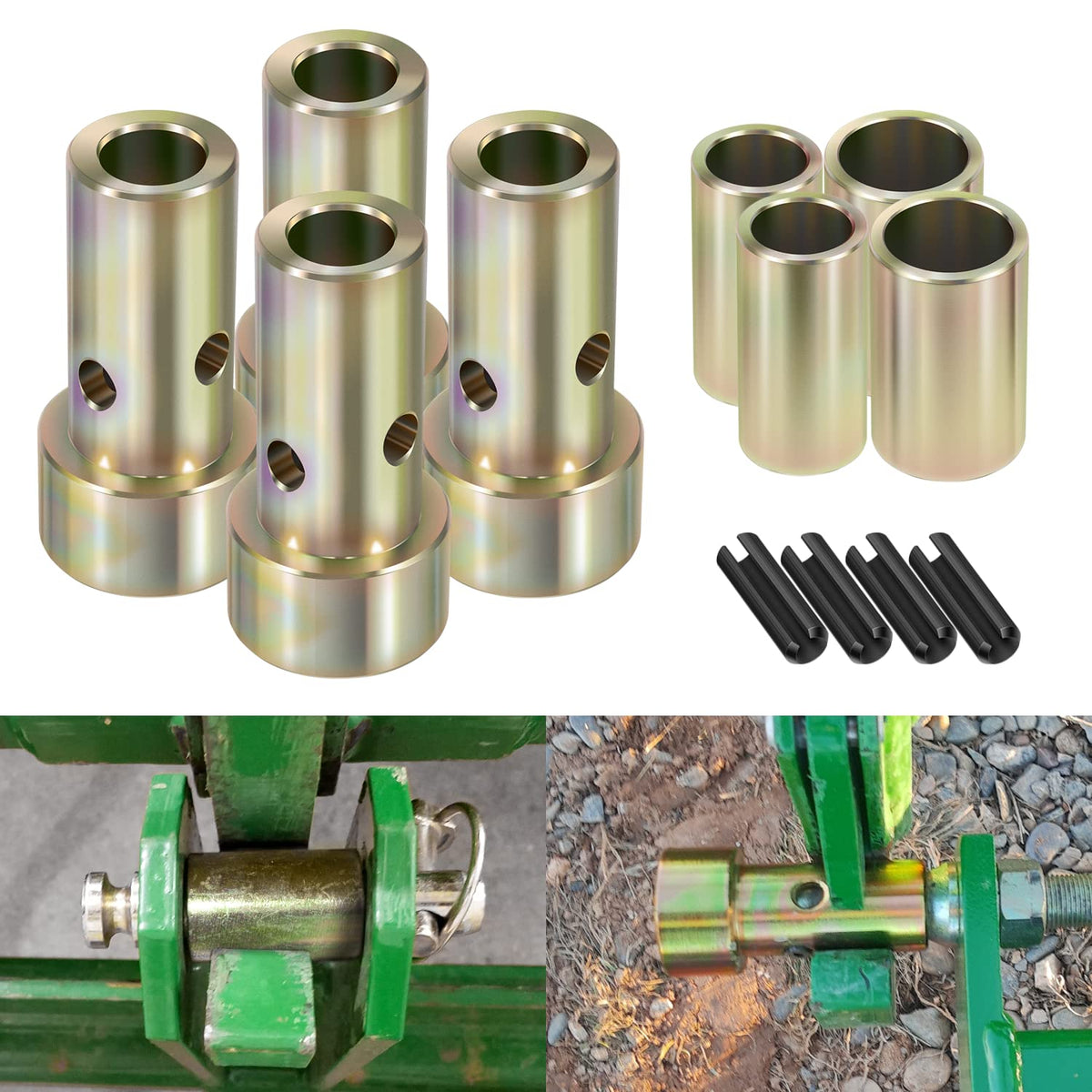 Yoursme CAT 1 quick hitch bushing kit front view showing durable steel construction
