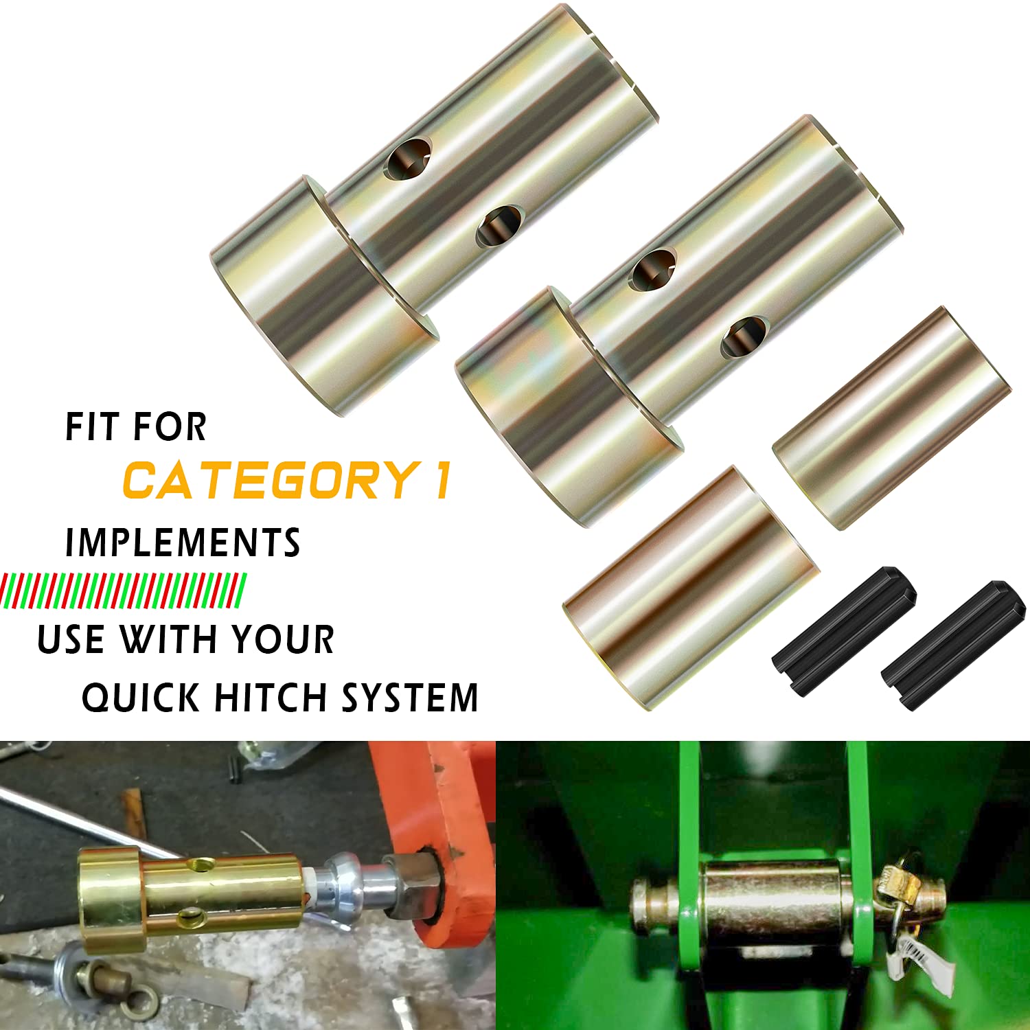 Yoursme CAT 1 quick hitch bushing kit side view with components laid out