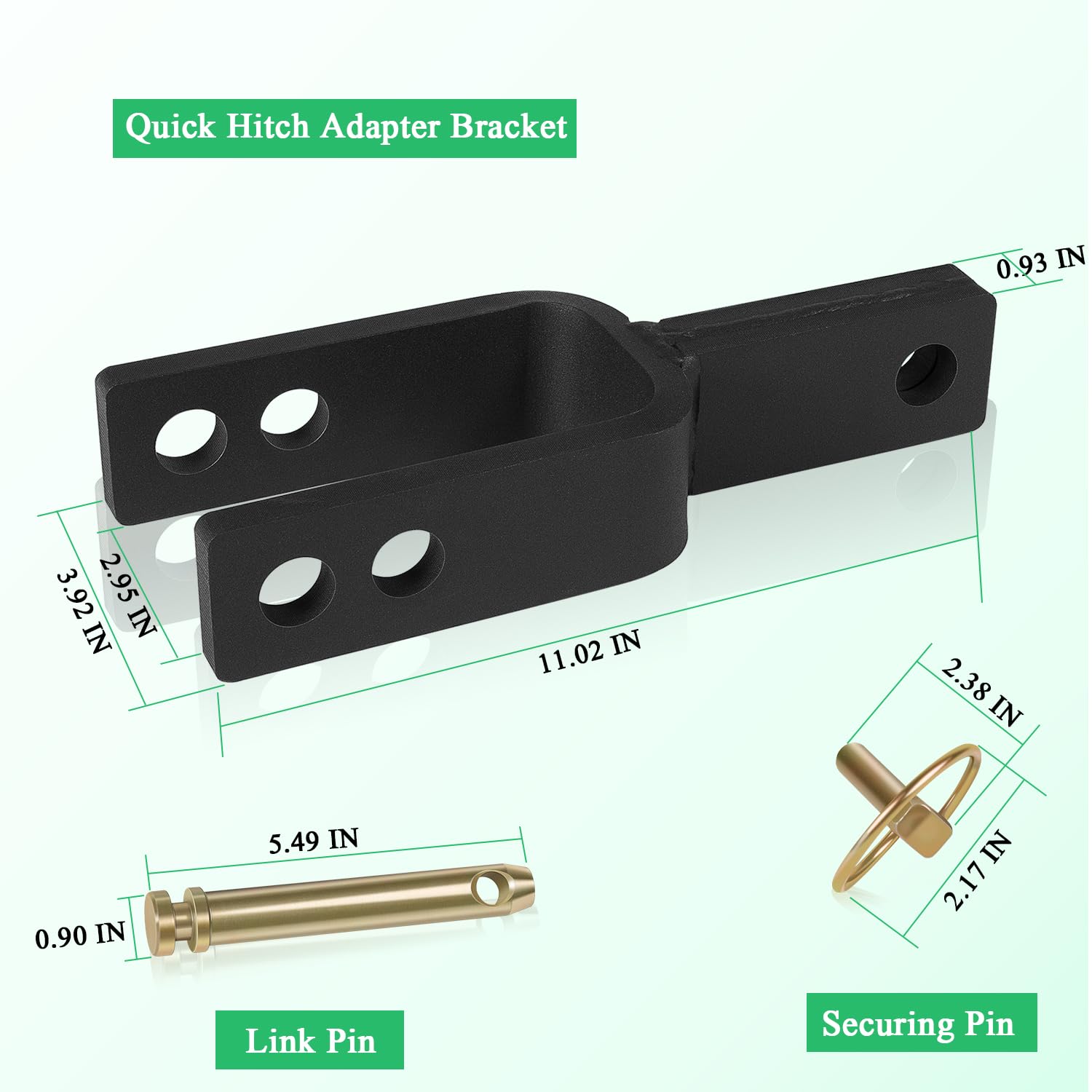 Yoursme package includes bracket, link pin, and securing pin for quick setup.