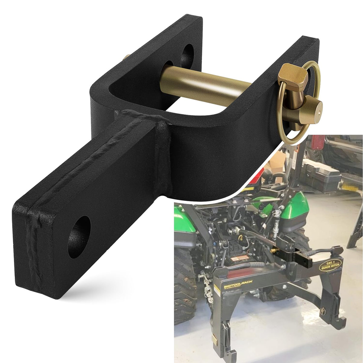 Yoursme quick hitch adapter bracket enabling easy Category 1 tractor attachments.