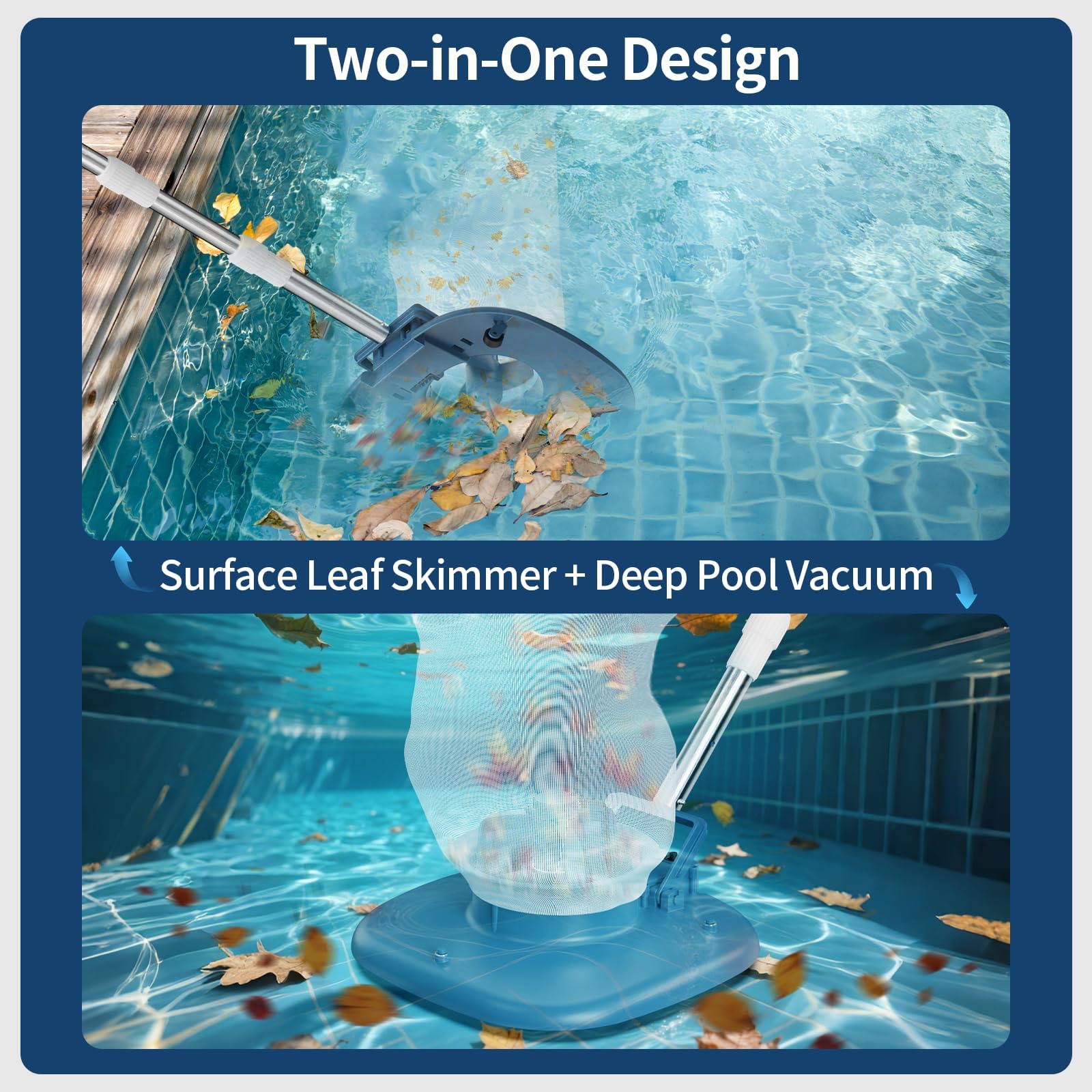 Yousky pool skimmer in action removing surface debris from the water.