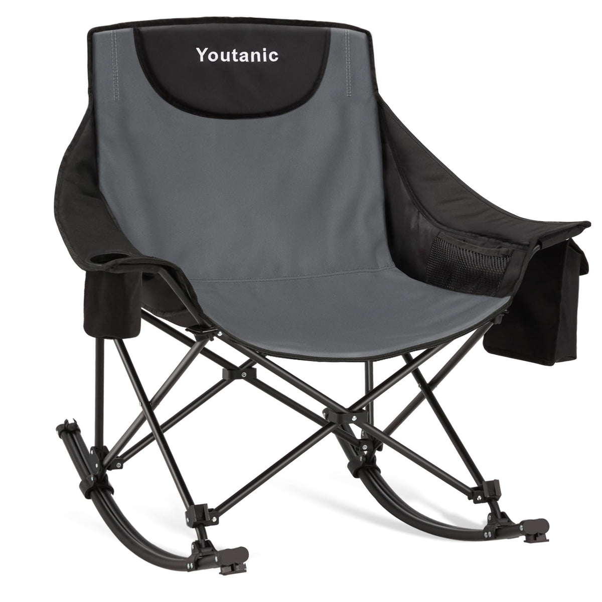 Youtanic oversized rocking chair front view with padded seat for outdoor comfort.