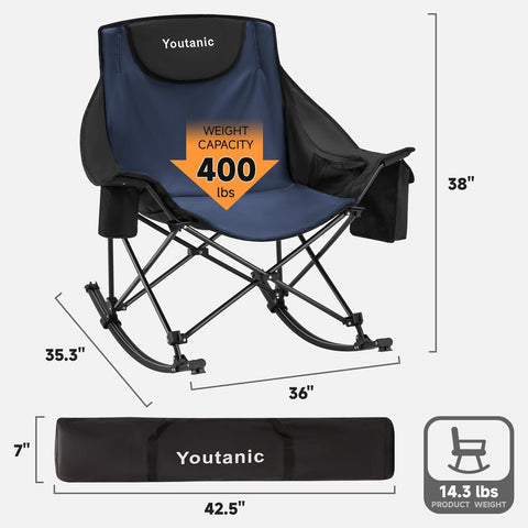 Youtanic oversized rocking chair side view highlighting portable design for outdoor trips.