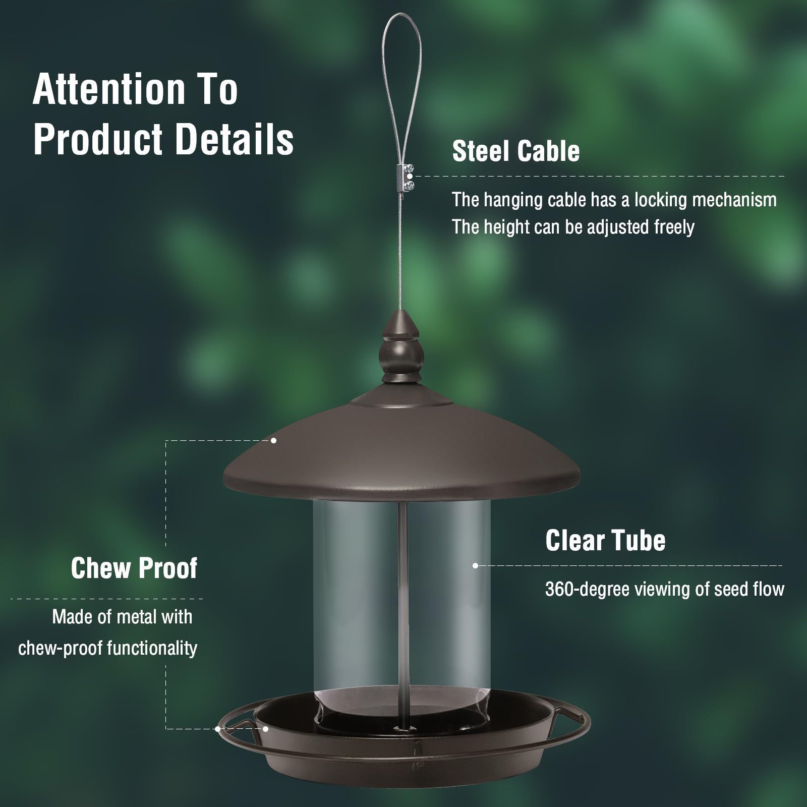 Youvip Bird Feeder 360-degree perch allows multiple birds to feed.