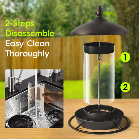 Youvip green backyard bird feeder attracting multiple birds in garden.