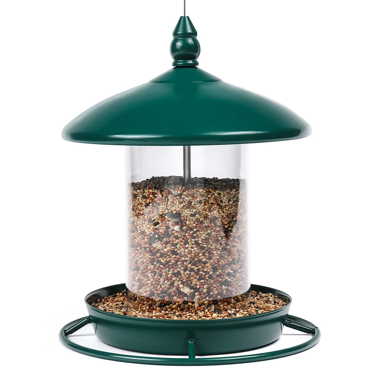 Youvip metal roof bird feeder with 360-degree perch in outdoor setting.