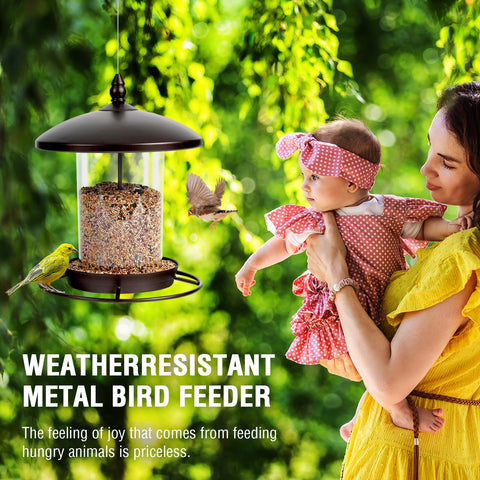 Youvip multi-port 360° perch bird feeder attracts several species