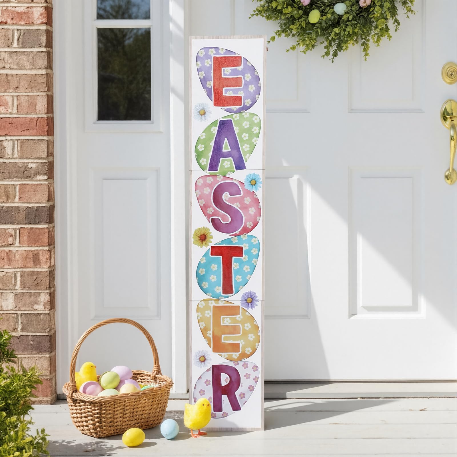 Youyole Easter porch sign vertical wood banner enhances curb appeal and welcomes guests.